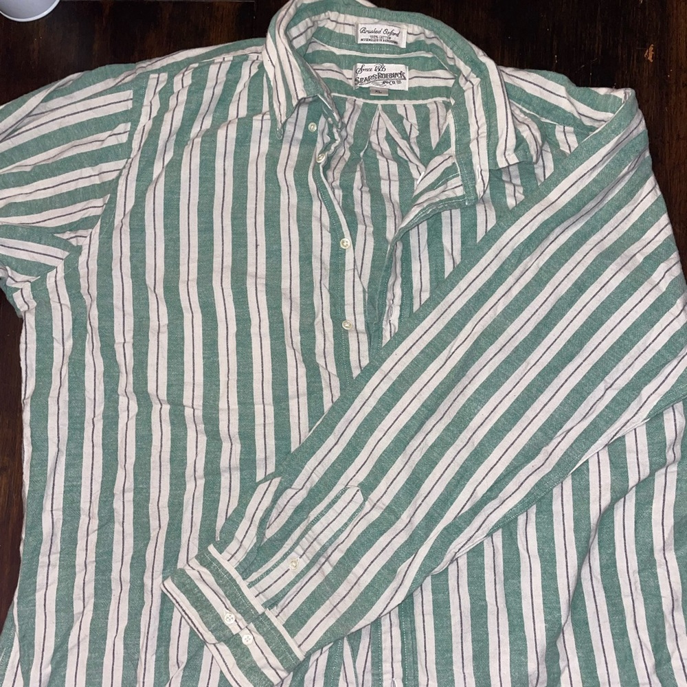 Vintage Sears Roe Buck Pinstripe Green Flannel